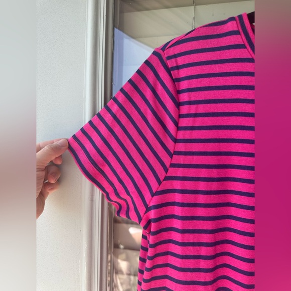 Vineyard Vines Crewneck Women’s Pima Cotton Modal Pink Navy Stripe Top Large - Picture 3 of 8